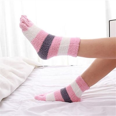 Anti-slip Donna Corallino Lana Cinque dita Inverno Spesso Acconciante Strisciato Cinque dita Calzini giornalieri